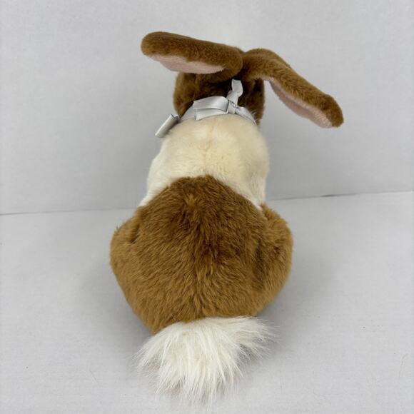 Kids of America Bunny Plush Brown White Crouching Rabbit Satin Bow 10 Inch - Picture 4 of 8